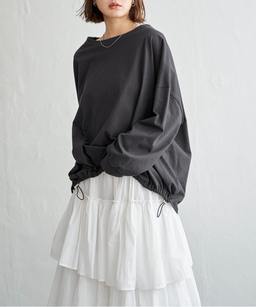 notch.（ノッチ）の「【 notch. by KR 】ドローコードビッグロンT/　ドロストロンT（Tシャツ/カットソー・レディース・オフホワイト/チャコールグレー/ブラック・M）」の6枚目の写真