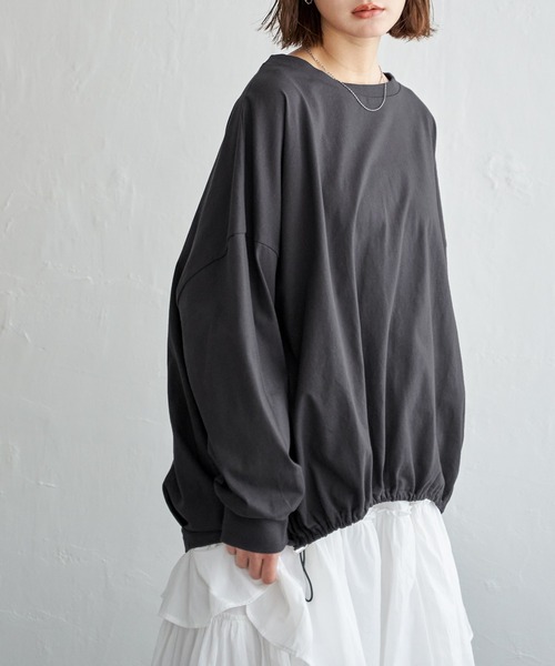 notch.（ノッチ）の「【 notch. by KR 】ドローコードビッグロンT/　ドロストロンT（Tシャツ/カットソー・レディース・オフホワイト/チャコールグレー/ブラック・M）」の5枚目の写真