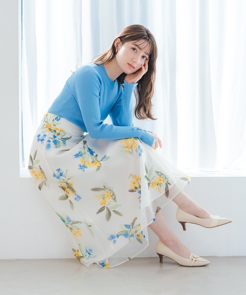 MISCH MASCH（ミッシュマッシュ）の「2026春夏新作 ボタニカルオーガンジーフラワースカート（スカート・レディース・ブルー/ピンク・S/M）」の2枚目の写真