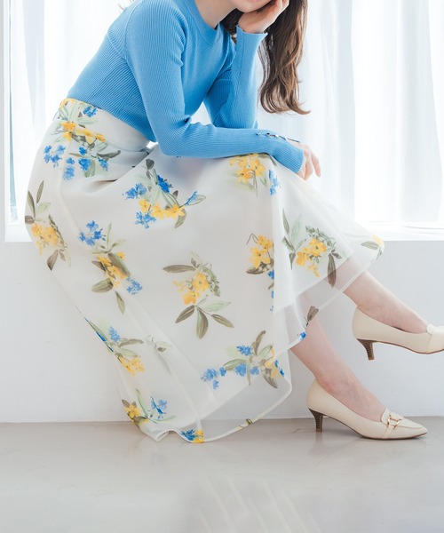 2026春夏新作 ボタニカルオーガンジーフラワースカート（スカート