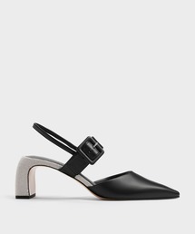 ツートーン バックルポインテッドスリングバックパンプス