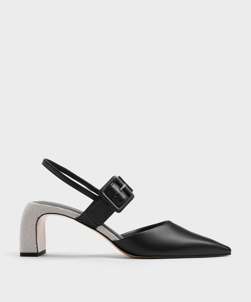 CHARLES & KEITH(チャールズ & キース)の「ツートーン バックルポインテッドスリングバックパンプス(パンプス・レディース・バーガンディー/イエロー系その他2/ブラック/ブラック系その他6・25cm/24.5cm/23.5cm/23cm/22.5cm/25.5cm)」の1枚目の写真