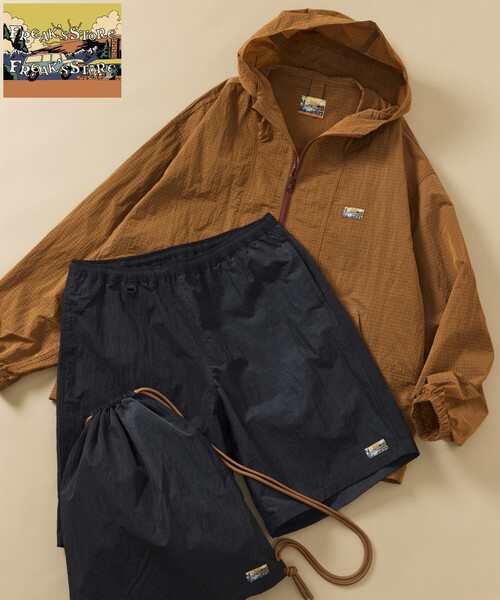 FREAK'S STORE（フリークスストア）の「アウトドア リップストップ ナイロン ワンポイントロゴ ジップアップパーカー ショーツ バッグ 3Pセット/セットアップ（ナイロンジャケット・メンズ・ワインレッド/ブラック/チャコールグレー/その他9/オレンジ・SMALL/LARGE/MEDIUM）」の3枚目の写真