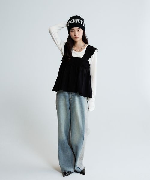 JEANASIS（ジーナシス）の「シャーリングギャザーZIP NS/659556（ベスト・レディース・ブラック/オフホワイト/カーキ・FREE）」の5枚目の写真