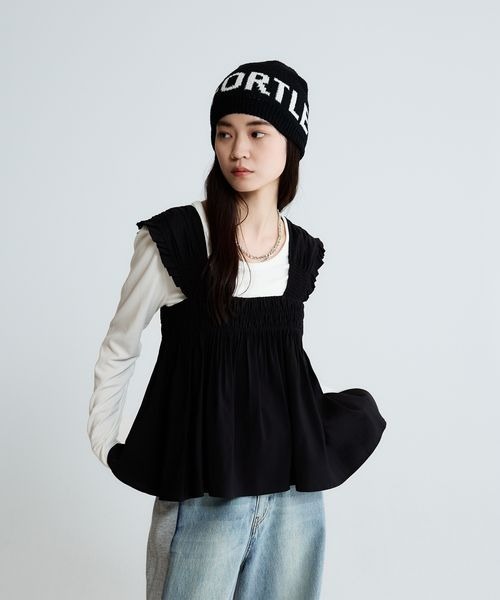 JEANASIS（ジーナシス）の「シャーリングギャザーZIP NS/659556（ベスト・レディース・ブラック/オフホワイト/カーキ・FREE）」の7枚目の写真