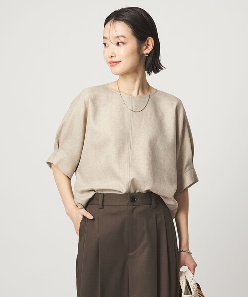 green label relaxing(グリーンレーベルリラクシング)の「リネンライク ブラウス マシンウォッシャブル ストレッチ UVカット(シャツ/ブラウス・レディース・ナチュラル/ブラウン/ネイビー・FREE)」の2枚目の写真