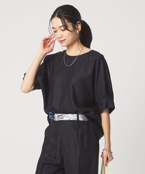 green label relaxing(グリーンレーベルリラクシング)の「リネンライク ブラウス マシンウォッシャブル ストレッチ UVカット(シャツ/ブラウス・レディース・ナチュラル/ブラウン/ネイビー・FREE)」の3枚目の写真