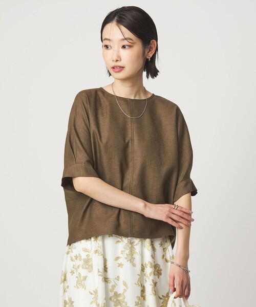 green label relaxing(グリーンレーベルリラクシング)の「リネンライク ブラウス マシンウォッシャブル ストレッチ UVカット(シャツ/ブラウス・レディース・ナチュラル/ブラウン/ネイビー・FREE)」の21枚目の写真