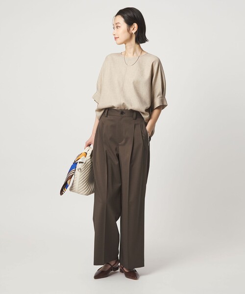 green label relaxing（グリーンレーベルリラクシング）の「リネンライク ブラウス マシンウォッシャブル ストレッチ UVカット（シャツ/ブラウス・レディース・ナチュラル/ブラウン/ネイビー・FREE）」の8枚目の写真