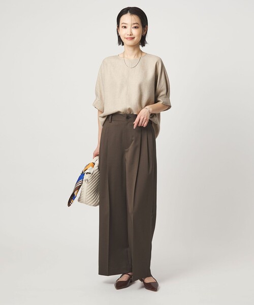 green label relaxing（グリーンレーベルリラクシング）の「リネンライク ブラウス マシンウォッシャブル ストレッチ UVカット（シャツ/ブラウス・レディース・ナチュラル/ブラウン/ネイビー・FREE）」の9枚目の写真