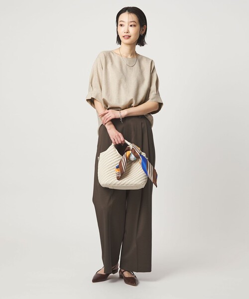 green label relaxing（グリーンレーベルリラクシング）の「リネンライク ブラウス マシンウォッシャブル ストレッチ UVカット（シャツ/ブラウス・レディース・ナチュラル/ブラウン/ネイビー・FREE）」の10枚目の写真