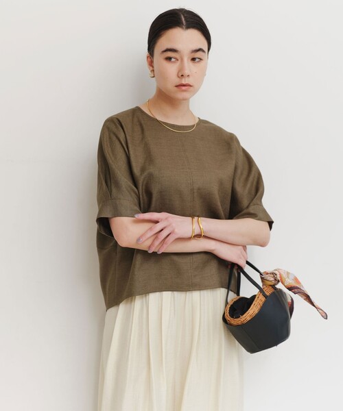 green label relaxing（グリーンレーベルリラクシング）の「リネンライク ブラウス マシンウォッシャブル ストレッチ UVカット（シャツ/ブラウス・レディース・ナチュラル/ブラウン/ネイビー・FREE）」の12枚目の写真