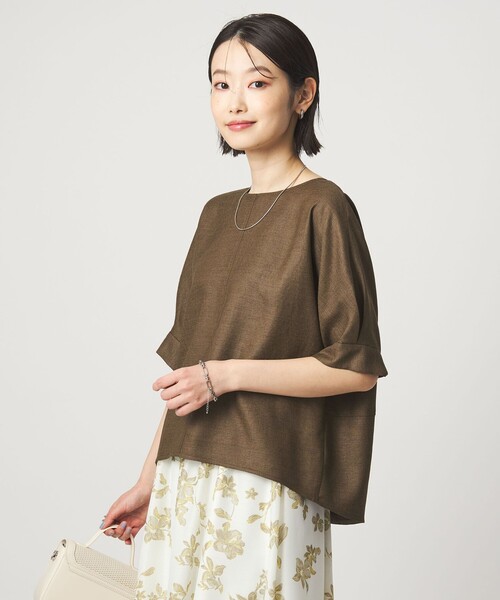 green label relaxing（グリーンレーベルリラクシング）の「リネンライク ブラウス マシンウォッシャブル ストレッチ UVカット（シャツ/ブラウス・レディース・ナチュラル/ブラウン/ネイビー・FREE）」の14枚目の写真