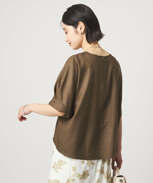 green label relaxing（グリーンレーベルリラクシング）の「リネンライク ブラウス マシンウォッシャブル ストレッチ UVカット（シャツ/ブラウス・レディース・ナチュラル/ブラウン/ネイビー・FREE）」の15枚目の写真