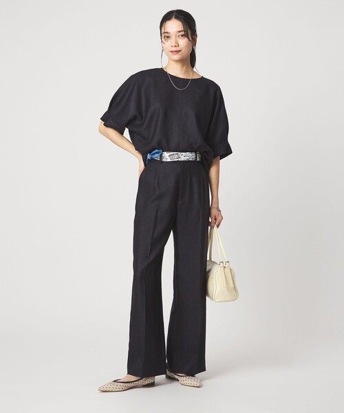 green label relaxing(グリーンレーベルリラクシング)の「リネンライク ブラウス マシンウォッシャブル ストレッチ UVカット(シャツ/ブラウス・レディース・ナチュラル/ブラウン/ネイビー・FREE)」の4枚目の写真