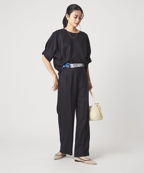 green label relaxing(グリーンレーベルリラクシング)の「リネンライク ブラウス マシンウォッシャブル ストレッチ UVカット(シャツ/ブラウス・レディース・ナチュラル/ブラウン/ネイビー・FREE)」の5枚目の写真