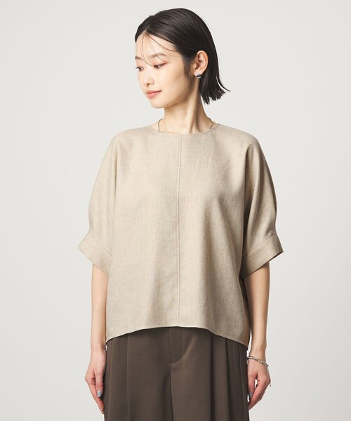 green label relaxing(グリーンレーベルリラクシング)の「リネンライク ブラウス マシンウォッシャブル ストレッチ UVカット(シャツ/ブラウス・レディース・ナチュラル/ブラウン/ネイビー・FREE)」の7枚目の写真