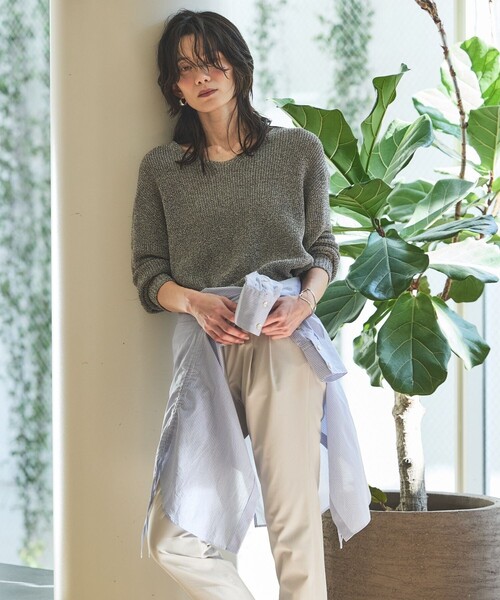 qualite(カリテ)の「ミックスカラードライコットンニット 春服 夏服 オフィスカジュアル(ニット/セーター・レディース・グレー/ブルー/ベージュ/スモークピンク・フリー)」の12枚目の写真
