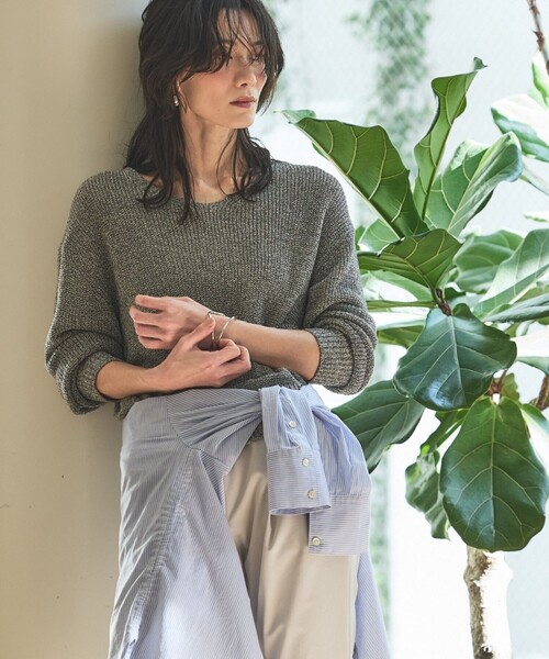 qualite(カリテ)の「ミックスカラードライコットンニット 春服 夏服 オフィスカジュアル(ニット/セーター・レディース・グレー/ブルー/ベージュ/スモークピンク・フリー)」の13枚目の写真