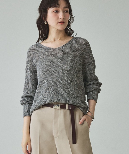 qualite（カリテ）の「ミックスカラードライコットンニット/春服/夏服/オフィスカジュアル（ニット/セーター・レディース・グレー/ブルー/ベージュ/スモークピンク・フリー）」の2枚目の写真