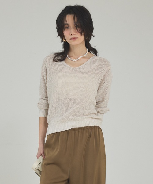 qualite（カリテ）の「ミックスカラードライコットンニット/春服/夏服/オフィスカジュアル（ニット/セーター・レディース・グレー/ブルー/ベージュ/スモークピンク・フリー）」の13枚目の写真