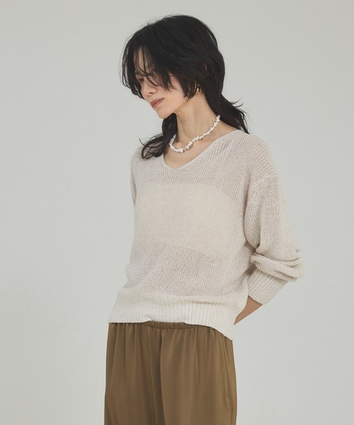 qualite（カリテ）の「ミックスカラードライコットンニット/春服/夏服/オフィスカジュアル（ニット/セーター・レディース・グレー/ブルー/ベージュ/スモークピンク・フリー）」の14枚目の写真