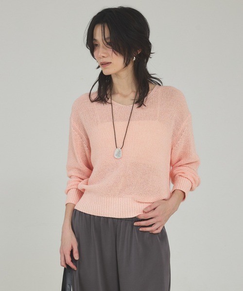 qualite（カリテ）の「ミックスカラードライコットンニット/春服/夏服/オフィスカジュアル（ニット/セーター・レディース・グレー/ブルー/ベージュ/スモークピンク・フリー）」の17枚目の写真