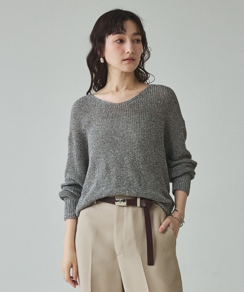 qualite（カリテ）の「ミックスカラードライコットンニット/春服/夏服/オフィスカジュアル（ニット/セーター・レディース・グレー/ブルー/ベージュ/スモークピンク・フリー）」の20枚目の写真