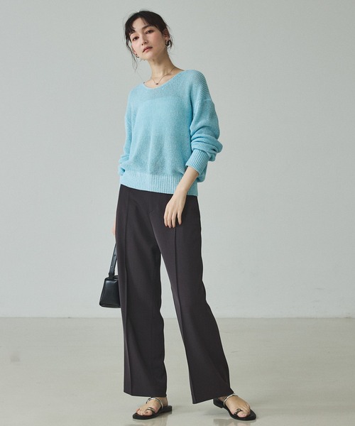 qualite（カリテ）の「ミックスカラードライコットンニット/春服/夏服/オフィスカジュアル（ニット/セーター・レディース・グレー/ブルー/ベージュ/スモークピンク・フリー）」の9枚目の写真