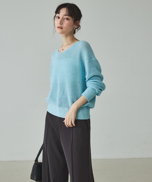 qualite（カリテ）の「ミックスカラードライコットンニット/春服/夏服/オフィスカジュアル（ニット/セーター・レディース・グレー/ブルー/ベージュ/スモークピンク・フリー）」の22枚目の写真