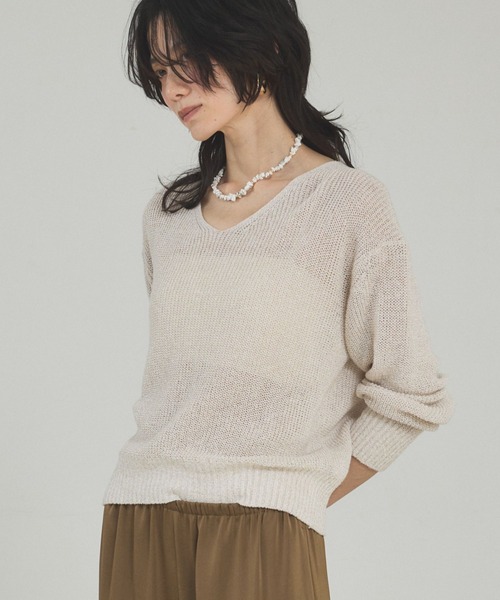 qualite(カリテ)の「ミックスカラードライコットンニット 春服 夏服 オフィスカジュアル(ニット/セーター・レディース・グレー/ブルー/ベージュ/スモークピンク・フリー)」の5枚目の写真