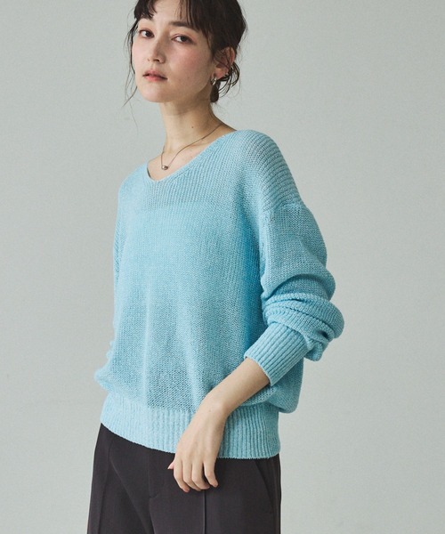 qualite(カリテ)の「ミックスカラードライコットンニット 春服 夏服 オフィスカジュアル(ニット/セーター・レディース・グレー/ブルー/ベージュ/スモークピンク・フリー)」の6枚目の写真