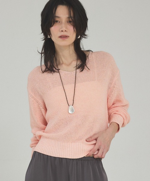 qualite(カリテ)の「ミックスカラードライコットンニット 春服 夏服 オフィスカジュアル(ニット/セーター・レディース・グレー/ブルー/ベージュ/スモークピンク・フリー)」の7枚目の写真
