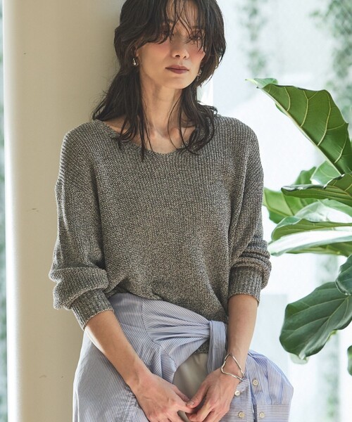 qualite(カリテ)の「ミックスカラードライコットンニット 春服 夏服 オフィスカジュアル(ニット/セーター・レディース・グレー/ブルー/ベージュ/スモークピンク・フリー)」の8枚目の写真