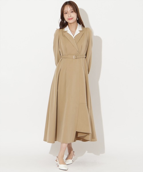AND COUTURE(アンドクチュール)の「ダブルカラーワンピース(ワンピース・レディース・ベージュ/ライトグレー/ネイビー・SMALL/MEDIUM)」の2枚目の写真