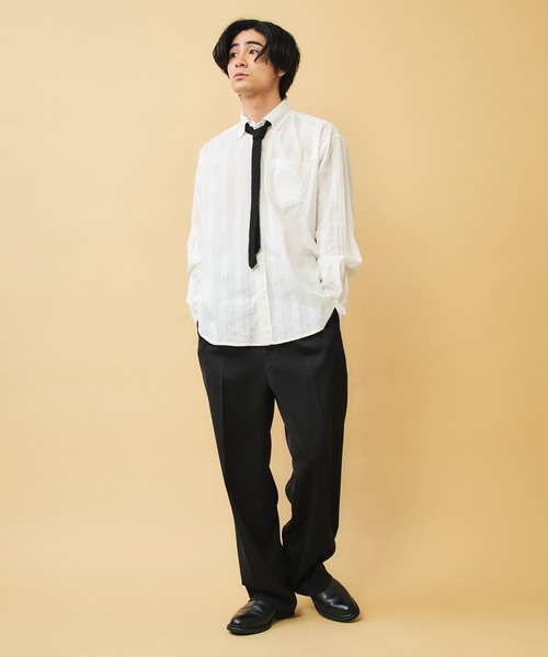 DAWNCE(ダウンス)の「タックワイドイージースラックス【ウエスト調整可能】(スラックス・メンズ・ストライプ/ブラック・L/M)」の15枚目の写真