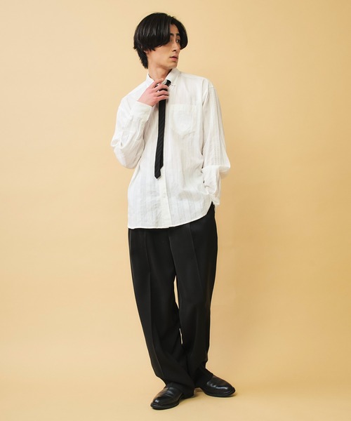 DAWNCE(ダウンス)の「タックワイドイージースラックス【ウエスト調整可能】(スラックス・メンズ・ストライプ/ブラック・L/M)」の16枚目の写真