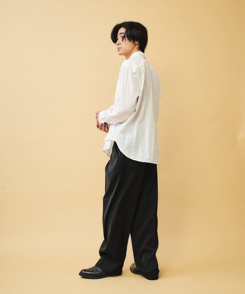 DAWNCE(ダウンス)の「タックワイドイージースラックス【ウエスト調整可能】(スラックス・メンズ・ストライプ/ブラック・L/M)」の17枚目の写真