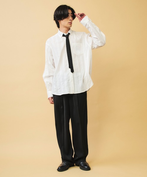 DAWNCE(ダウンス)の「タックワイドイージースラックス【ウエスト調整可能】(スラックス・メンズ・ストライプ/ブラック・L/M)」の19枚目の写真