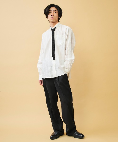 DAWNCE(ダウンス)の「タックワイドイージースラックス【ウエスト調整可能】(スラックス・メンズ・ストライプ/ブラック・L/M)」の20枚目の写真