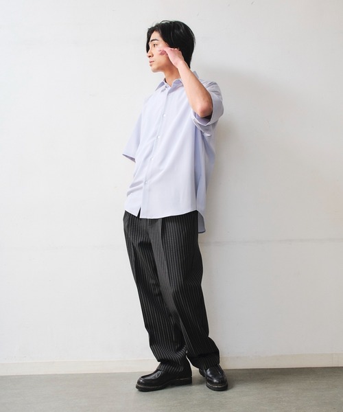 DAWNCE(ダウンス)の「タックワイドイージースラックス【ウエスト調整可能】(スラックス・メンズ・ストライプ/ブラック・L/M)」の22枚目の写真