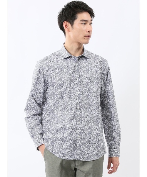 TAKA-Q(タカキュー)の「シャツ メンズ 長袖 ストレッチ 綿混 プリント ワイドカラー (シャツ/ブラウス・メンズ・ネイビー・LARGE/MEDIUM/X-LARGE)」の1枚目の写真