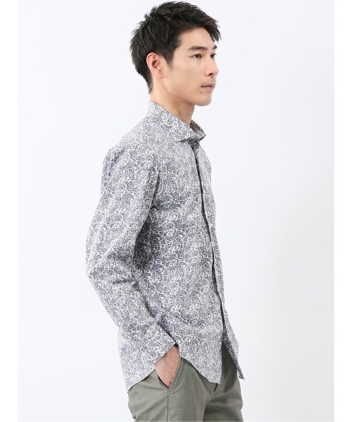 TAKA-Q(タカキュー)の「シャツ メンズ 長袖 ストレッチ 綿混 プリント ワイドカラー (シャツ/ブラウス・メンズ・ネイビー・LARGE/MEDIUM/X-LARGE)」の5枚目の写真