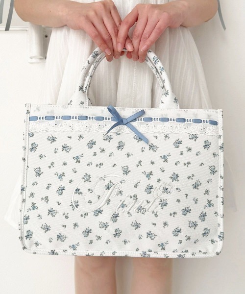 F i.n.t(フィント)の「はしごリボン小花柄トートバッグ(トートバッグ・レディース・ライトブルー/レッド・FREE)」の8枚目の写真