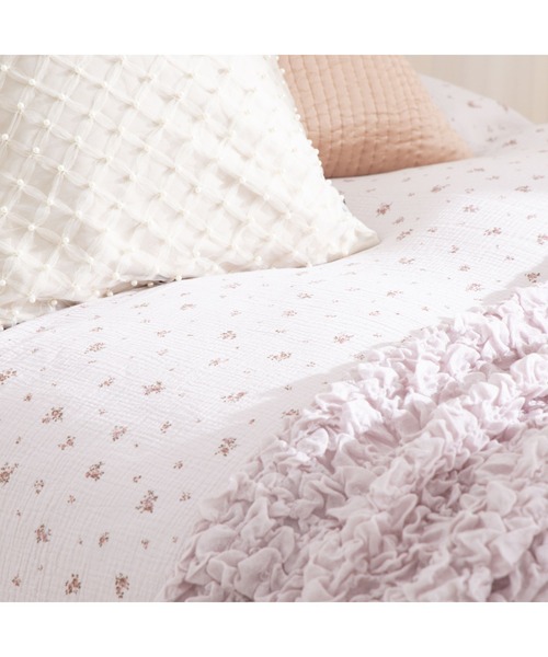 フリル ガーゼ スモールフラワー 掛け布団カバー シングル ピンク 綿