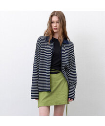 MULTI STRIPE COLLAR ZIP-UP CARDIGAN (CD-2250)