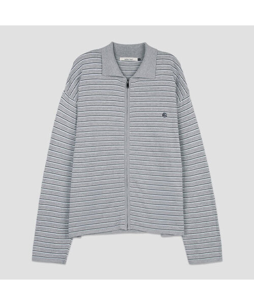 ATELIER NAIN(アトリエナイン)の「MULTI STRIPE COLLAR ZIP-UP CARDIGAN (CD-2250)(カーディガン/ボレロ・レディース・ダークネイビー/ヘザーグレー・FREE)」の2枚目の写真