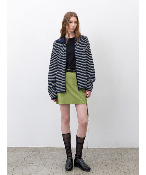 ATELIER NAIN(アトリエナイン)の「MULTI STRIPE COLLAR ZIP-UP CARDIGAN (CD-2250)(カーディガン/ボレロ・レディース・ダークネイビー/ヘザーグレー・FREE)」の3枚目の写真