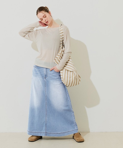 coca（coca）（コカ）の「カットデニムマキシ丈スカート（デニムスカート・レディース・ライトブルー/ブルー・L/S）」の6枚目の写真