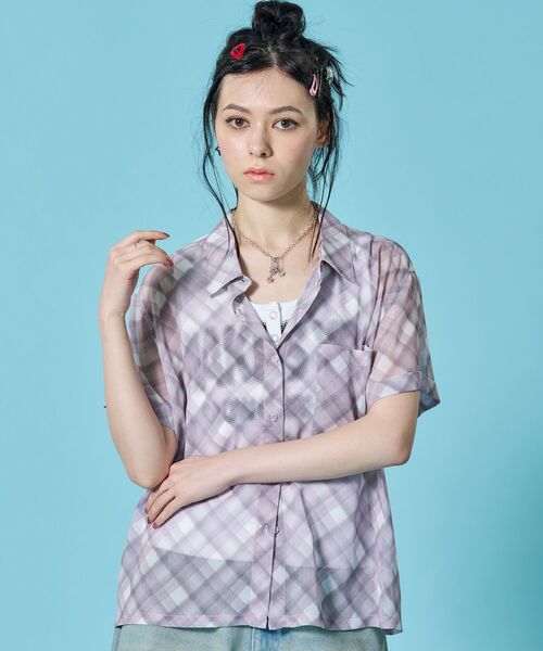 SEQUENZ(シークエンズ)の「※WEB限定 / シアー素材 / レディースチェック半袖シャツ / sqnz sheer check shirts(シャツ/ブラウス・レディース・ブルーグレー/グリーン/ピンク・MEDIUM/SMALL)」の3枚目の写真